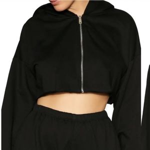 NWT Naked wardrobe Thermal Zip up Cropped Boxy Hoodie in Black 2X